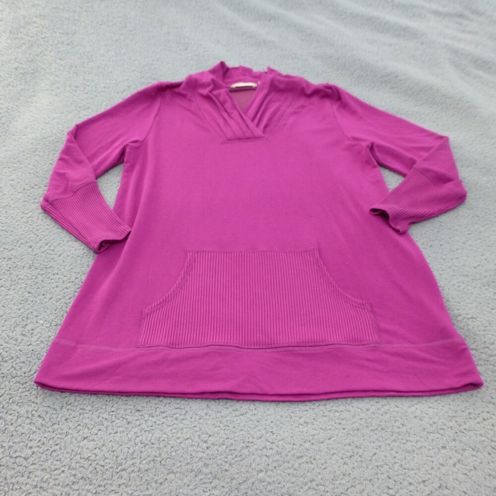 Soft Surroundings Top Womens Medium Pink Pullover Sweater Pockets V Neck Active